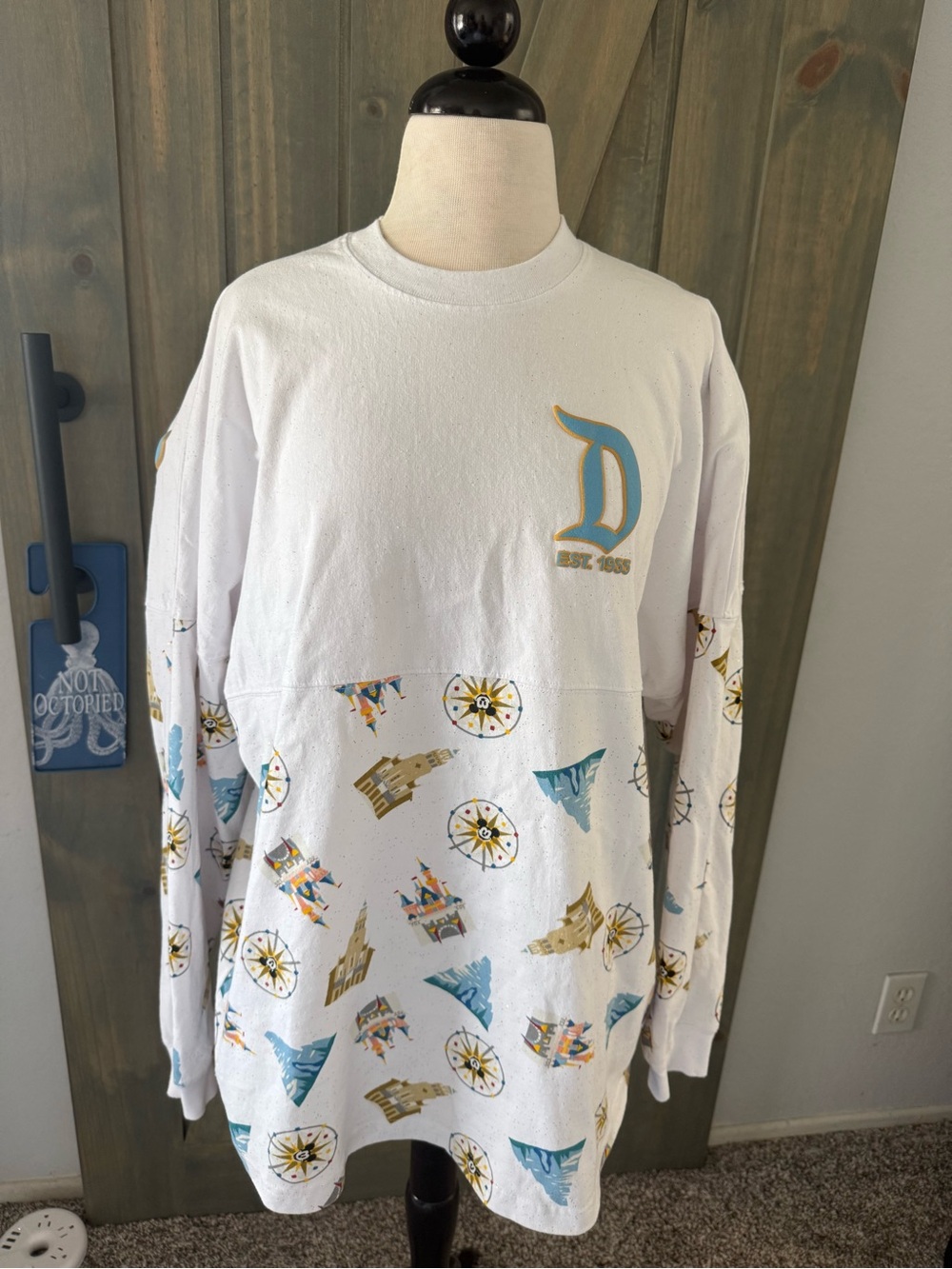 Disney Parks Spirit Jersey Unisex Large Puff, Print Disneyland Long Sleeve White
